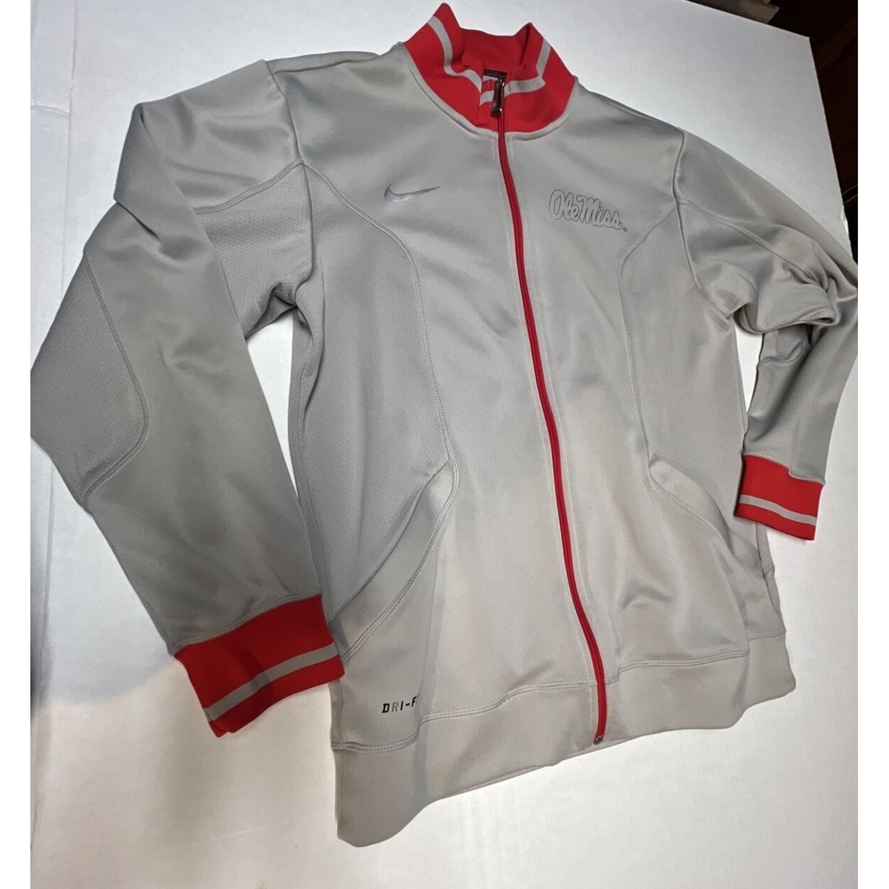 Nike Dri-Fit‎ Ole Miss Full Zip Athletic Jacket Men's Adult SZ SM Gray/Red
